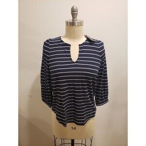 COPY - NWT Lucky Brand Navy Stripe V Neck Shirt Bishop 3/4 Sleeves Size Medium